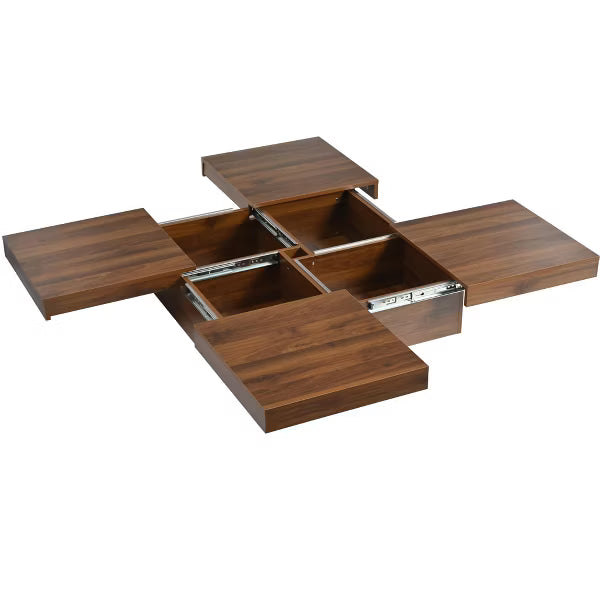Polibi Hidden Storage Square Coffee Table, Walnut