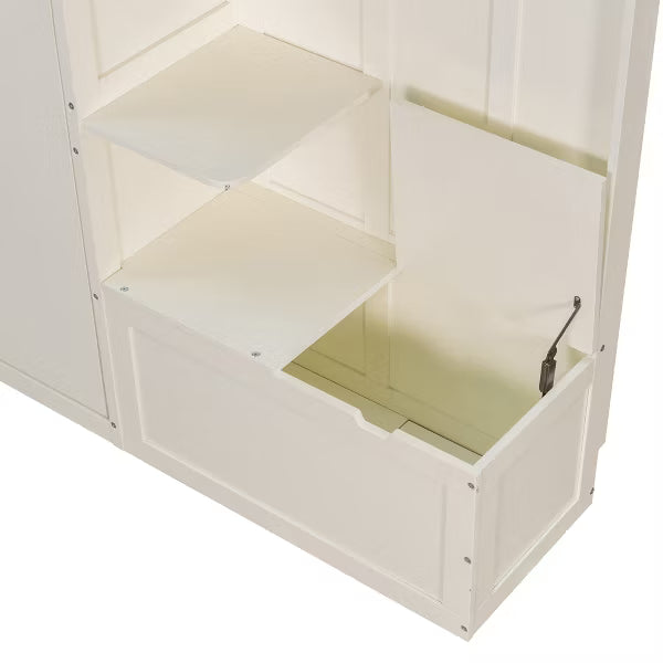 Polibi Queen Wall Bed with Side Bookshelves, Hidden Storage Chest, Reading Lights & Shelf LED Strip