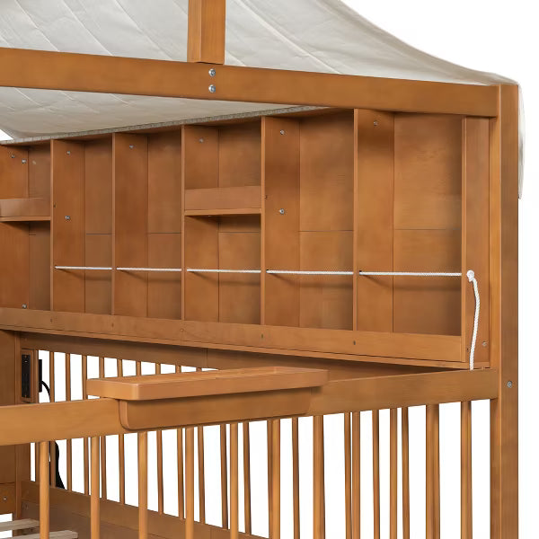 Polibi House Bed with Soft Tent Canopy, Bookshelf, Dual Drawers & USB Charging Ports