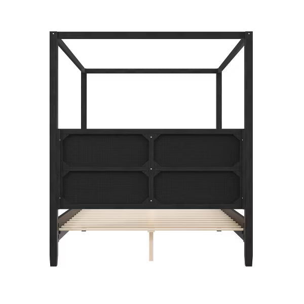 Polibi Modern Canopy Platform Bed with Upholstered Headboard, Queen, Black