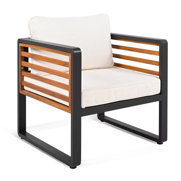 Polibi 4-Piece Outdoor Patio Conversation Set with Removable Cushions, Black & Beige