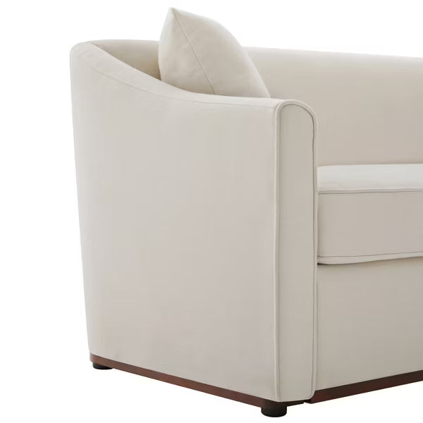 Polibi Modern Chenille 3-Seater Sofa with 2 Throw Pillows and Rubberwood Base, Beige