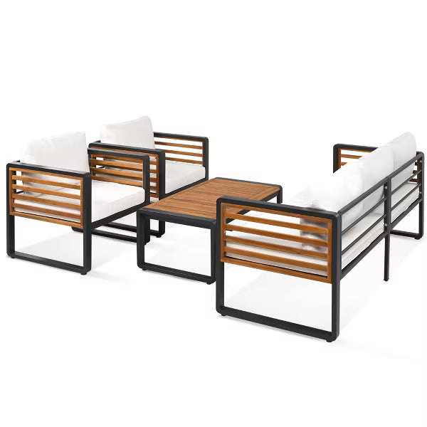 Polibi 4-Piece Outdoor Patio Conversation Set with Removable Cushions, Black & Beige