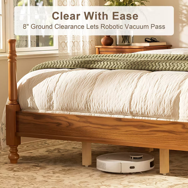 Polibi Spindle Post Bed Frame with Curved Wood Headboard, Queen, Walnut