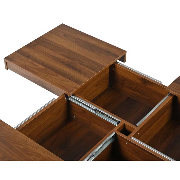 Polibi Hidden Storage Square Coffee Table, Walnut