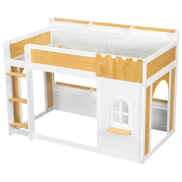 Polibi Kids Castle Loft Bunk Bed with Windows, Convertible Lower Play or Sleep Space, Twin