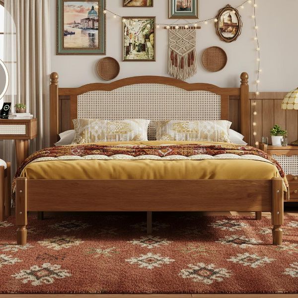 Polibi Vintage Rattan Arch Wood Platform Bed