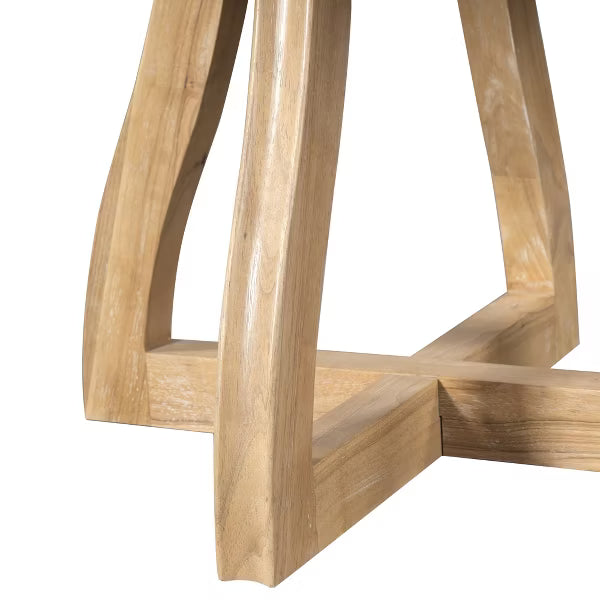 Polibi Extendable Dining Table with X-Shaped Sculptural Base & Curved Leg Stability Design, Natural Wood Wash