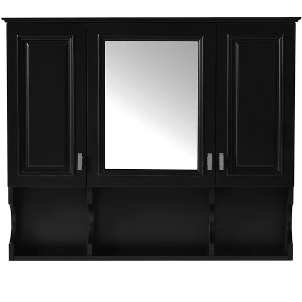 Polibi Modern Wall Mounted Bathroom Medicine Cabinet with Mirror, Open Shelves, Black