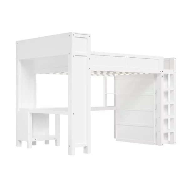 Polibi Queen Loft Bed with Built-in Wardrobe, Desk, USB Charging Headboard