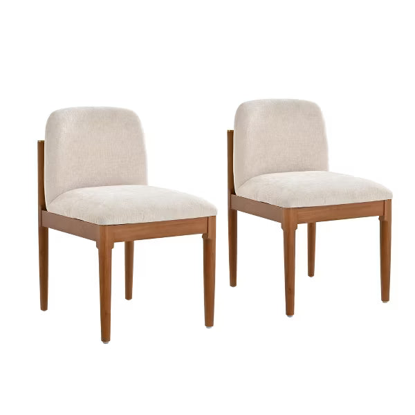 Polibi Modern Dining Chairs Set of 2, Woven Rope Backrest, Solid Wood Legs for Dining Room, Walnut