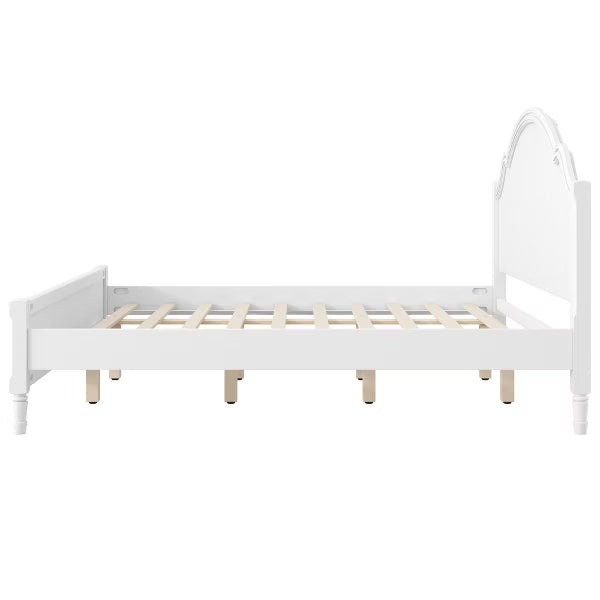Polibi Solid Wood Platform Bed with Sculpted Headboard, King, White