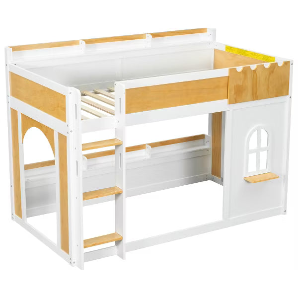 Polibi Kids Castle Loft Bunk Bed with Windows, Convertible Lower Play or Sleep Space, Twin