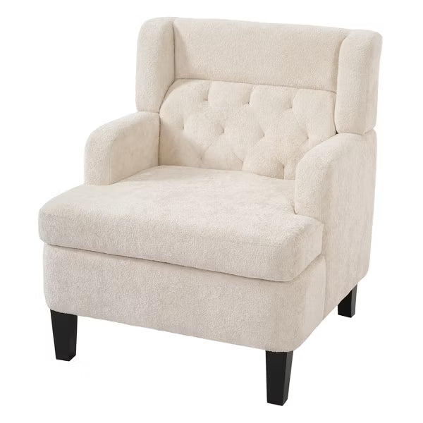 Polibi Modern Upholstered Tufted Accent Armchair with High-Back Support, Beige