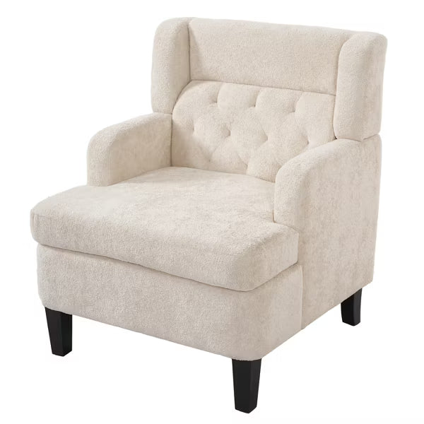 Polibi Modern Upholstered Tufted Accent Armchair with High-Back Support, Beige