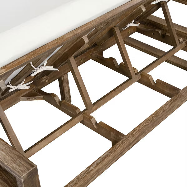 Polibi 2-Person Farmhouse Acacia Wood Outdoor Sunbed with Wheels, Beige