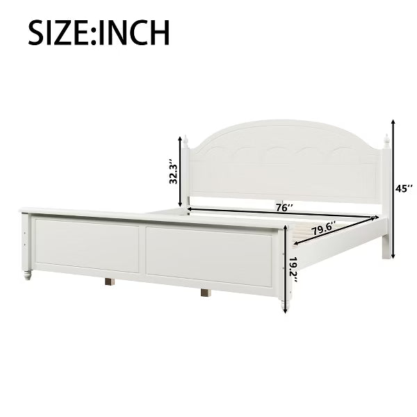 Polibi Wood Bed Frame with Paneled Footboard, King, White