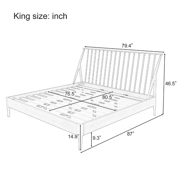Polibi Boho Platform Bed Frame with Tall Slanted Headboard & Metal Support, King, Black