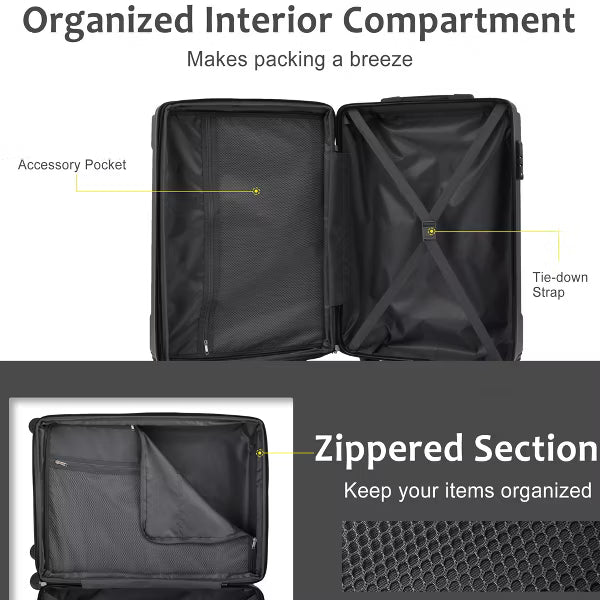 Polibi 28" Expandable Hardshell Checked Luggage, Black