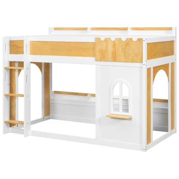 Polibi Kids Castle Loft Bunk Bed with Windows, Convertible Lower Play or Sleep Space, Twin