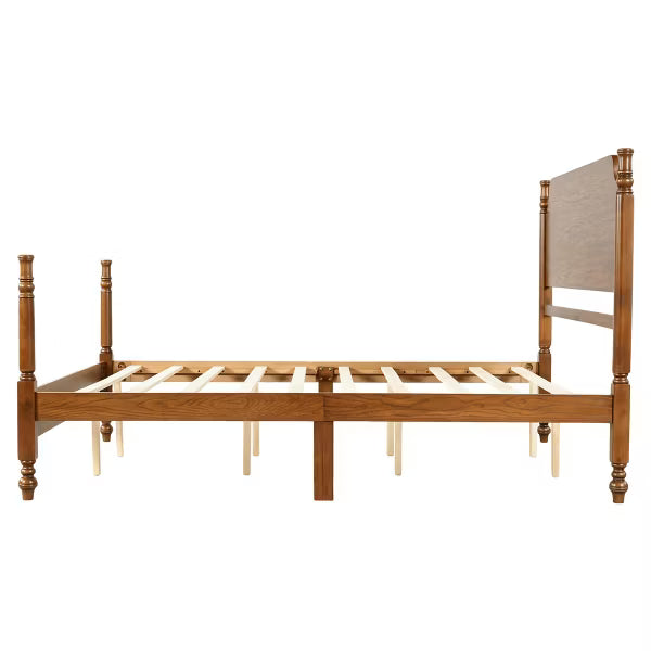 Polibi Spindle Post Bed Frame with Curved Wood Headboard, Queen, Walnut