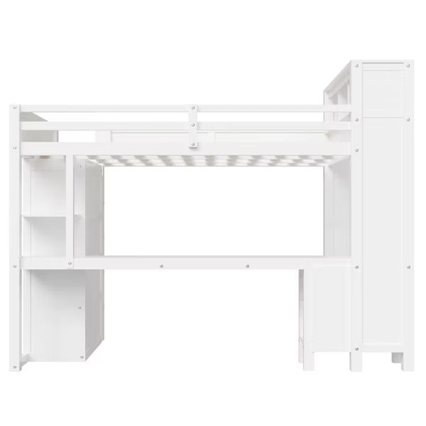 Polibi Queen Loft Bed with Built-in Wardrobe, Desk, USB Charging Headboard