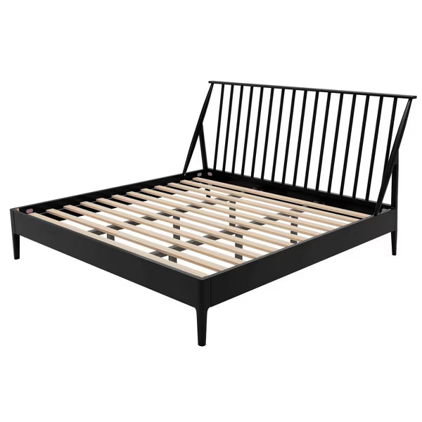 Polibi Boho Platform Bed Frame with Tall Slanted Headboard & Metal Support, King, Black