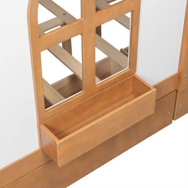 Polibi House Bed with Soft Tent Canopy, Bookshelf, Dual Drawers & USB Charging Ports