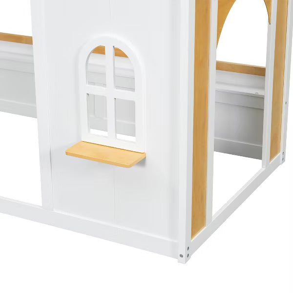 Polibi Kids Castle Loft Bunk Bed with Windows, Convertible Lower Play or Sleep Space, Twin