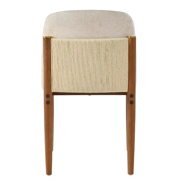 Polibi Modern Dining Chairs Set of 2, Woven Rope Backrest, Solid Wood Legs for Dining Room, Walnut
