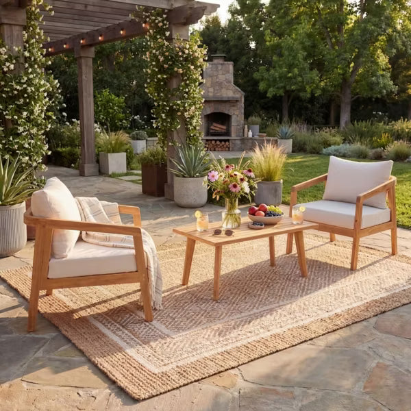 Polibi Acacia Wood Patio Conversation Set