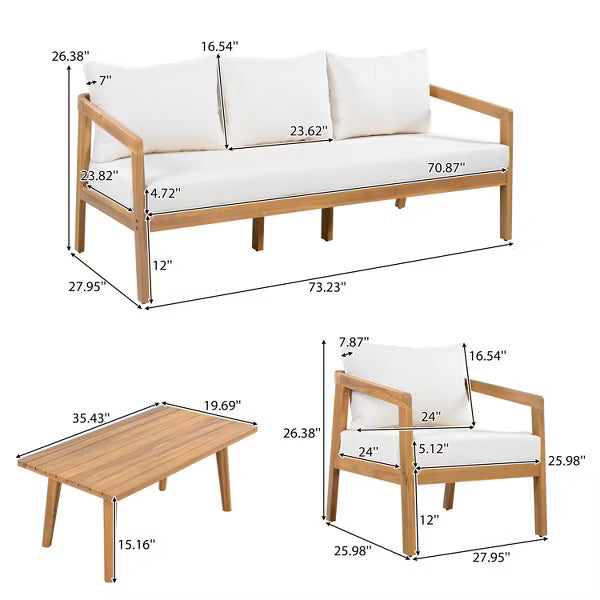 Polibi Acacia Wood Patio Conversation Set, 4-Piece