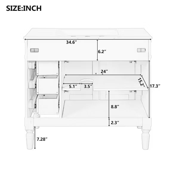 Polibi 36" Bathroom Vanity with Ceramic Sink, Soft Close Doors, Adjustable Shelves for Bathroom, Wood