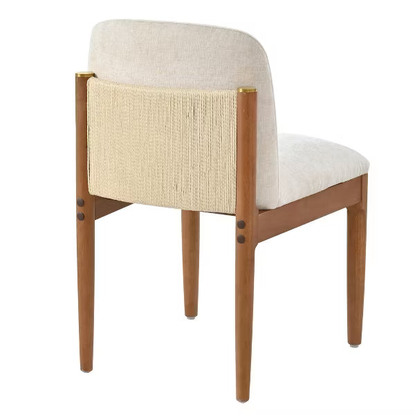 Polibi Modern Dining Chairs Set of 2, Woven Rope Backrest, Solid Wood Legs for Dining Room, Walnut