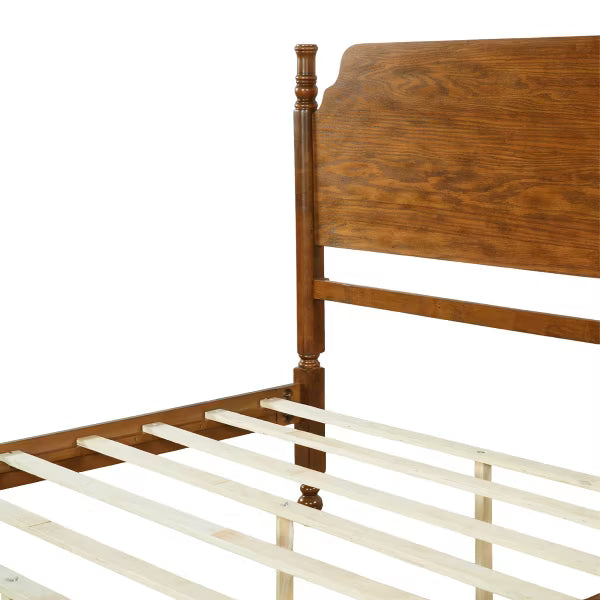 Polibi Spindle Post Bed Frame with Curved Wood Headboard, Queen, Walnut