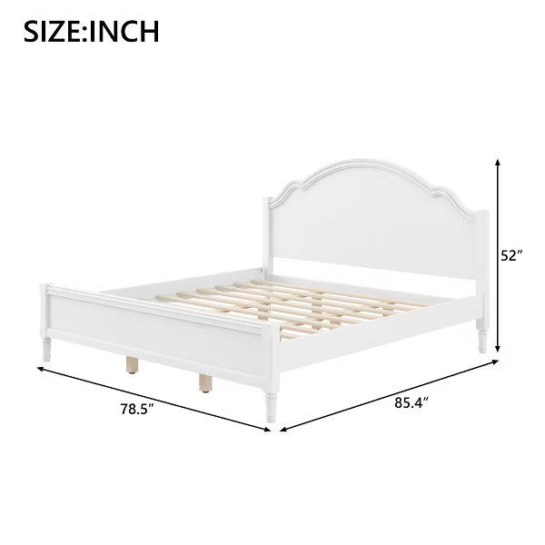 Polibi Solid Wood Platform Bed with Sculpted Headboard, King, White