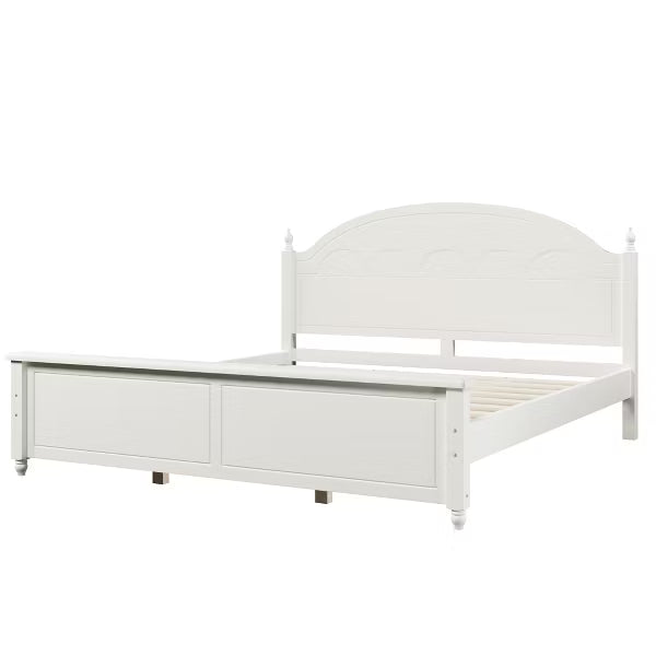 Polibi Wood Bed Frame with Paneled Footboard, King, White
