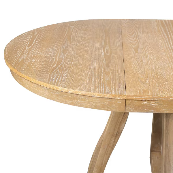 Polibi Extendable Dining Table with X-Shaped Sculptural Base & Curved Leg Stability Design, Natural Wood Wash