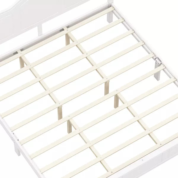 Polibi Retro-Style Wood Platform Bed Frame with Wooden Slat Support, King, White