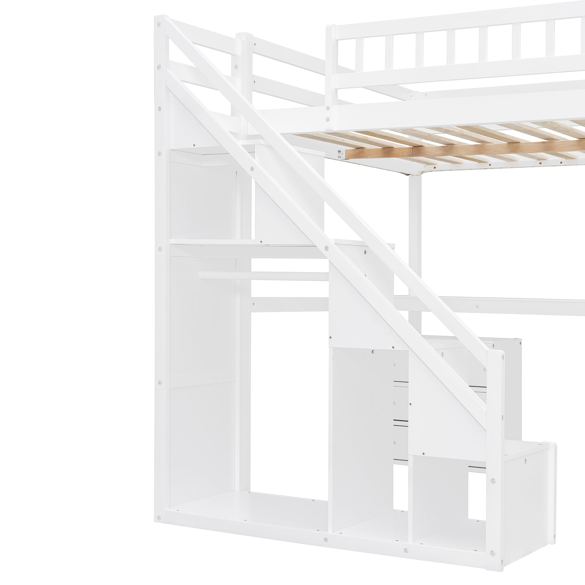 Polibi LED Loft Bed with Desk, Drawers and Staircase Storage, Full, White