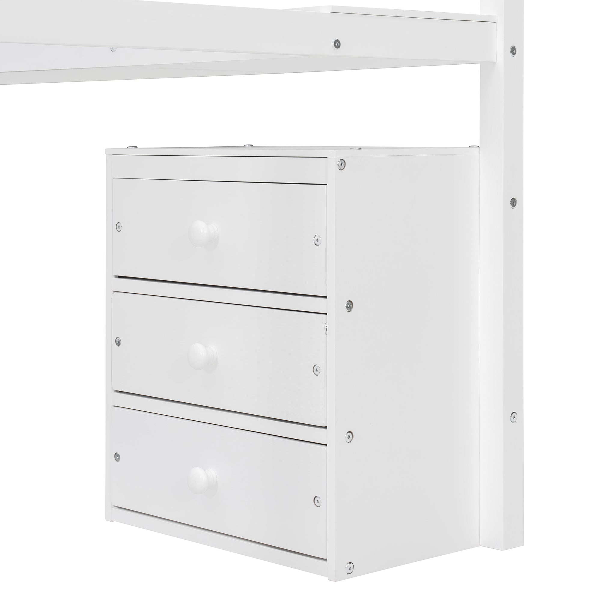 Polibi LED Loft Bed with Desk, Drawers and Staircase Storage, Full, White
