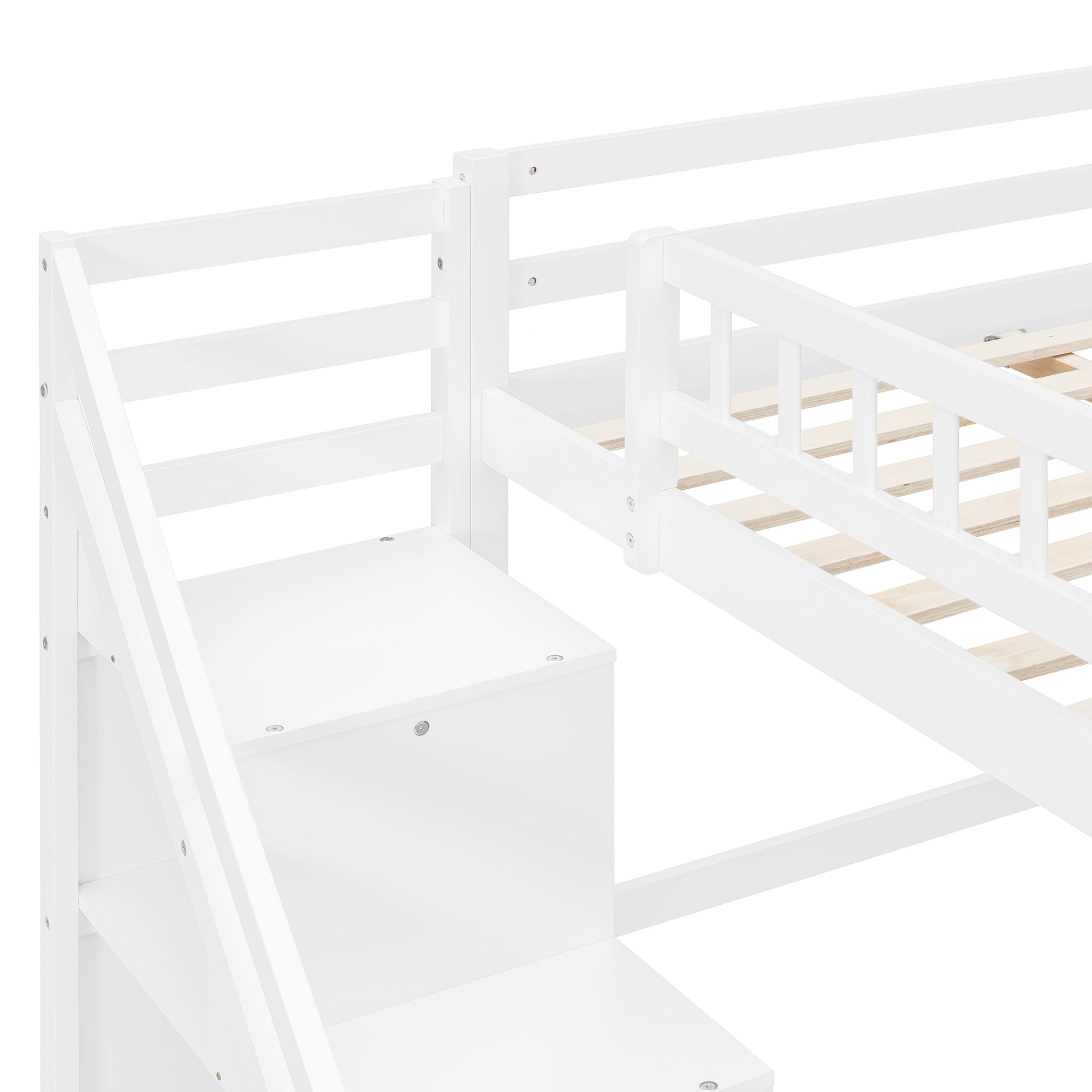 Polibi LED Loft Bed with Desk, Drawers and Staircase Storage, Full, White